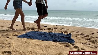 Brunette Babe Kelly Loses Strip Tic-Tac-Toe Game Bet With David On Beach