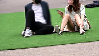 Naughty japanese teen model enjoys outdoor blowjob and sex