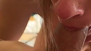 Horny Brunette Suck All the Big Load of My Big Cock with Her Mouth