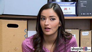 Petite darkhair young babe busted by cop because of a felony