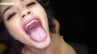 Gloryhole scene with cum swallowing brunette model Rose Lynn