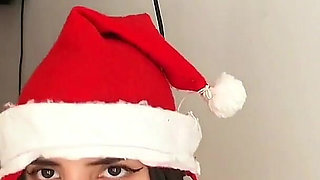 Latina White Ass in Her Christmas Uniform Masturbating Sneaking and Squatting on Top of Her Dildo