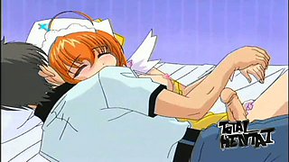 Sexy red haired maid gives awesome blowjob before such a nice hentai doggy