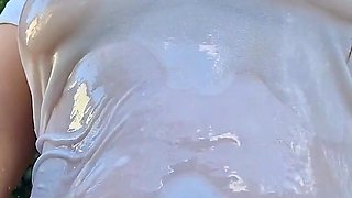 Whore Wife Taking a Hose Shower