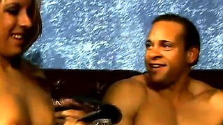 Two older studs and buff vixen engage in hot oral play and strapon fucking in a wild bisexual threesome