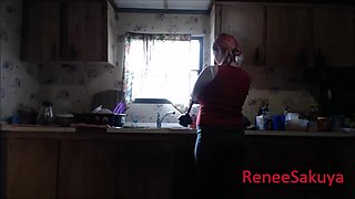 Pregnant Sink Plunging Wearing Jeans