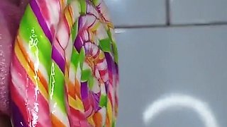 Naughty Latina Playing with Her Pussy and Licking Lollipop