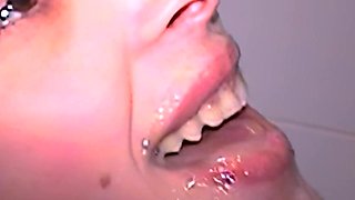 Self Piss Washing Teeth with Cum and Piss