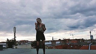 Slutty amateur blonde smoking and jerking dick