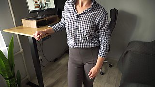 Naughty Secretary Seduces You with Her Cameltoe in Tight Trousers