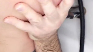 Bald Guy Taking Huge Dildo in the Ass in the Bathroom