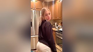 Hot Blonde Jiggling Her Ass In The Kitchen