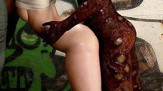 3D Cute Asian Slut Have Threesome Sex with Two Big Cock Monster