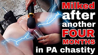 Femdom Milked Ruined Orgasm After 4 Months in PA Chastity Slave Fucking Machine FLR Milf Stepmom