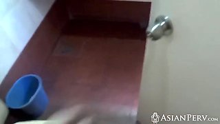 a hot amateur asian girl gets her pussy licked and fucked in the bathroom