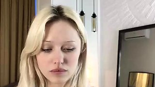 Close up with teen blonde sex doll rubbing her cunt