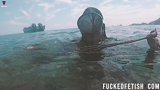 Free Diving Fins Under Open Sea Sexy Latina Goddess