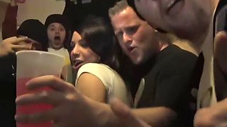 Throat and pussy banged college slut toys her clit