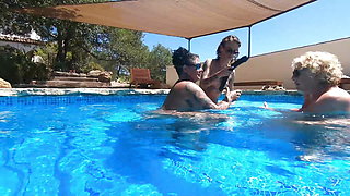 Hot Lesbian Double Ended Dildo fun in the pool