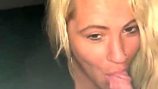 Pretty prostitute blows a man in his van at night and makes him jizz in her gullet then salivates it out on his rod only to deep-throat it right back off