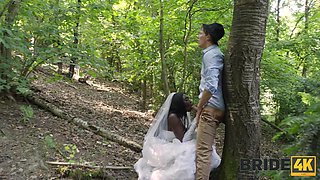 Cheating black bride gets creampie at the forest