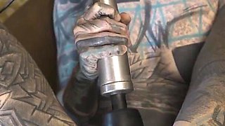 Tattooed Woman Testing Fuck Machine with Her Anal