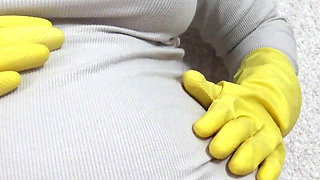My Pregnant Wife Masturbates in a Yellow Dish Glove and Talks About How Much She Loves Masturbating in a Dish Glove and Wants