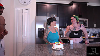Eating Cake Outta Cake with a Special Candle to Blow