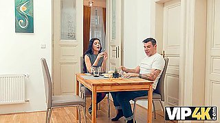 Sexy Brunette Thinks That The Whistle Is A Message To Suck An Old Cock