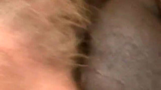 Blonde Granny Evelin with Extremely Hairy Pussy Fucked by Black Fat Cock in Interracial