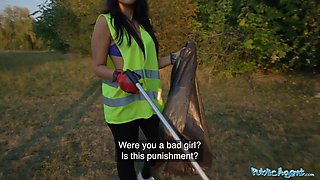 Public agent hot dark haired criminal is taken into the forest for an outdoors fucking