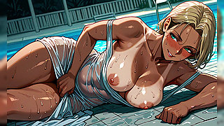 Horny Blonde Showing Tits at Pool