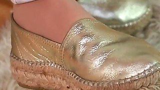 Tight Jeans, Glitter Espadrilles & Nylon Feet Close-up