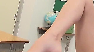 Tight-skirted Teacher Provokes Dick with Her Perfect Beautiful Pantyhose Legs and Feet! Part.1