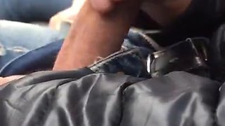 She Touches Dick in car   Lucky Cum
