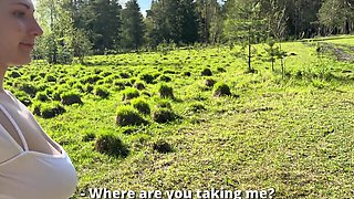 Big tits teen seduced a stranger in the woods POV