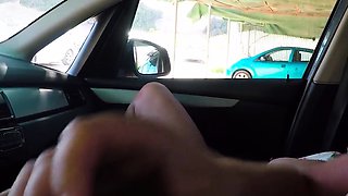 Public Car Fun Brunette Masturbates with a Stranger and Cum