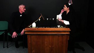 CFNM voyeur nun watches 3some BJ