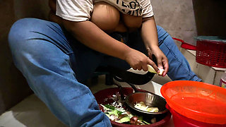 Indian Big Boobs & Huge Ass Hot Wife Fucked by Husband's Brother in Kitchen