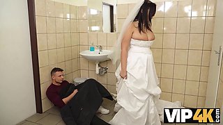 Big-titted bride gets naughty in the bathroom with stranger and her fiancee