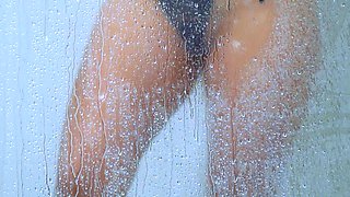 College Tanned Gorgeous Girl Take a Shower in Bikini