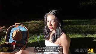 HUNT4K. Hot Czech teen Chloe Heart jumped on a huge hunters cock outdoors in front of her BF