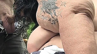 In the Fall Leaves He Bends This Fat Ho Over That Big Tree