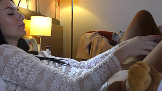 Hot brunette just loves playing with balls and precum from the cock