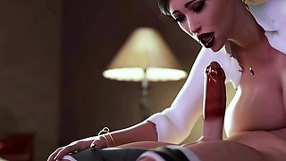 3d animation of a lustful milf with giant tits sucking cock
