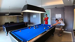 Amateur couple plays pool and has passionate sex afterwards
