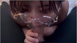 Girl With Glasses Doing A Blowjob While Making Erotic Sounds And Getting A Lot Of Sperm