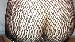 Horny young girl looks so sexy in her shiny rhinestone body stockings and seduces me