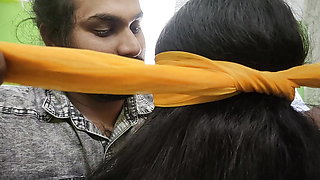 BDSM both hand tied and blindfolded in saree by vaishnavy and Sharun Raj, Mallu couple hot bdsm ass and boobs kiss romance