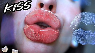 Glamour Girl Kiss with Sweet Shiny Juicy Lips